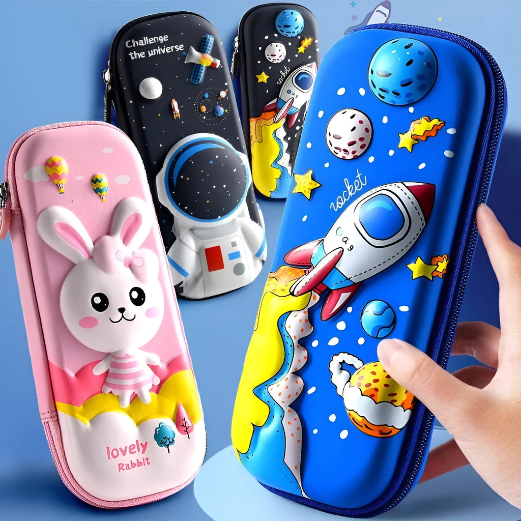 3D leather stationery box pencil case with sculpted astronaut design in blue colour