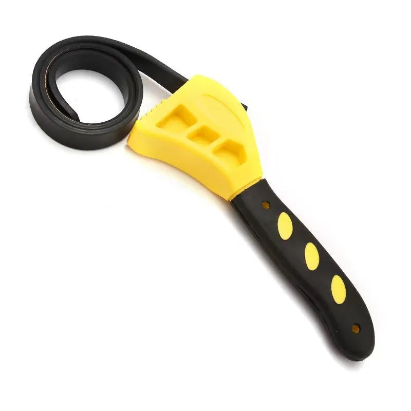 A 6-inch and an 8-inch adjustable rubber strap wrench with steel handles, laid side by side.