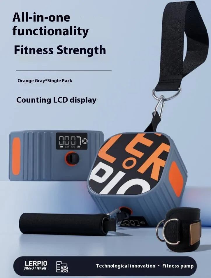 Blue grey adjustable resistance band tensioner with iron and ABS construction set to 10kg.