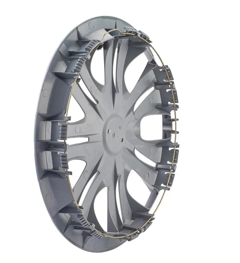 Universal ABS plastic wheel hub cover in a monochrome finish for car decoration.