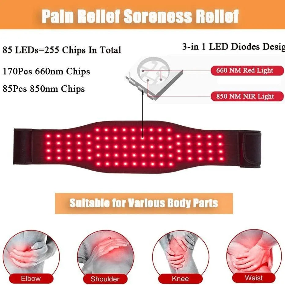 Black infrared therapy belt for waist pain relief with red light technology