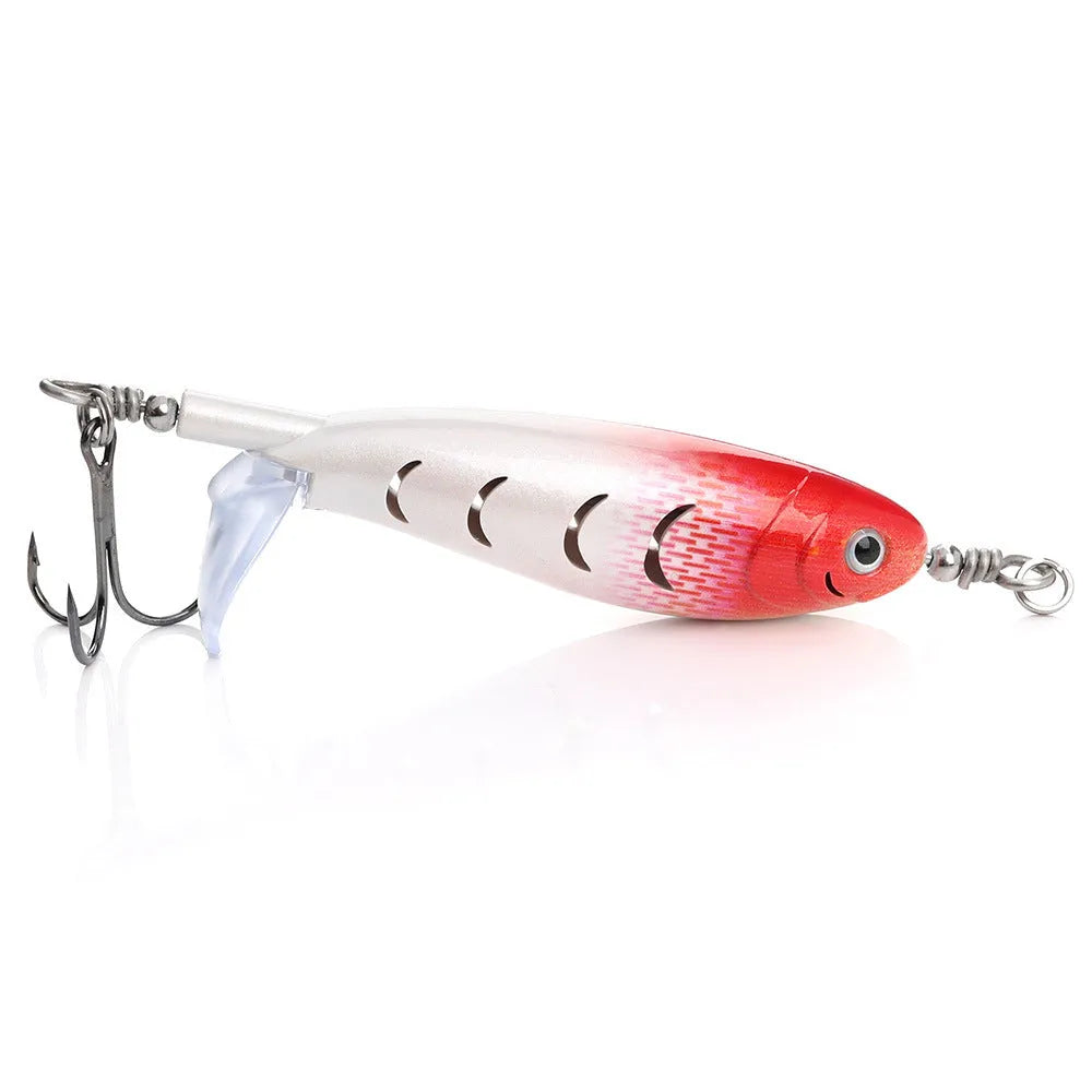 7.5cm long plastic bionic fishing lure on a white background, showing fish-shaped design