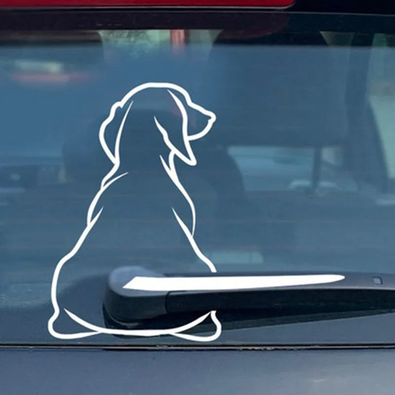 Cartoon dog wiper motion car window sticker showing rear gear animation on glass