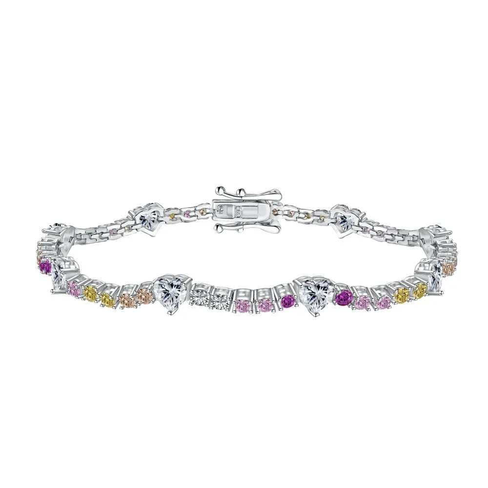 S925 sterling silver heart-shaped charm bracelet for women, adjustable 16-18cm length, Korean style design