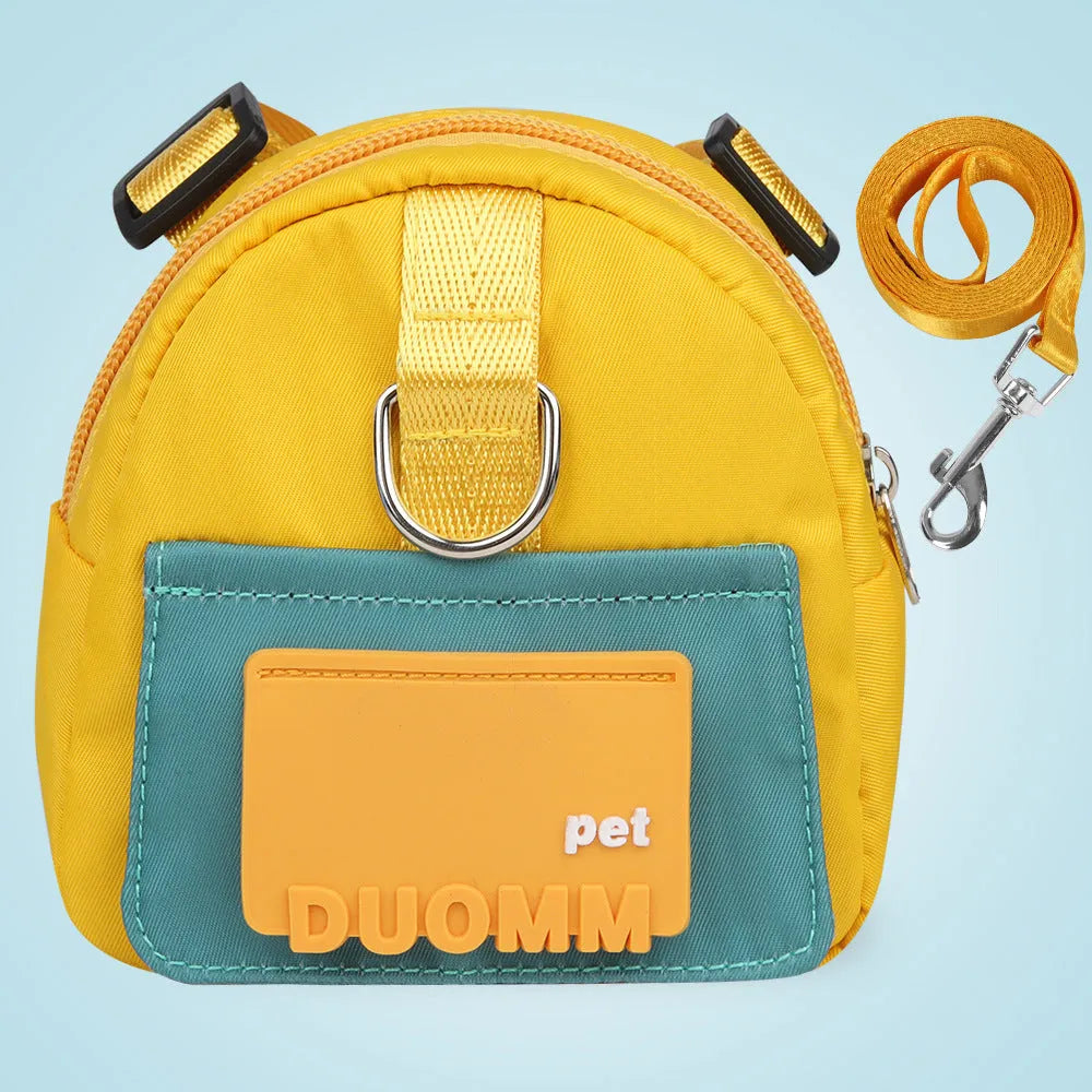 Blue adjustable dog backpack with snack storage compartments and breathable mesh panels