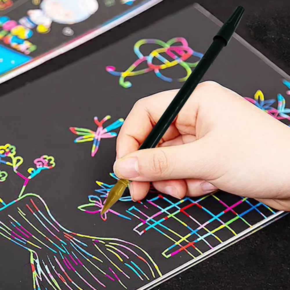 PS plastic scratch art pen for children's creative projects on black scratch paper