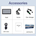 Black portable car GPS navigation device with 7-inch touch screen mounted on a bracket.