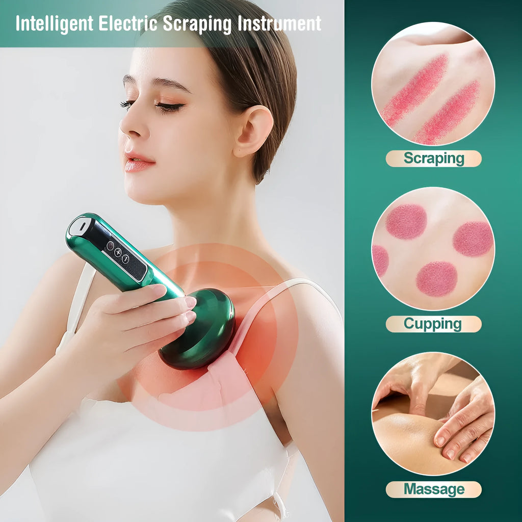 Green electric vacuum cupping massager device with USB charging cable