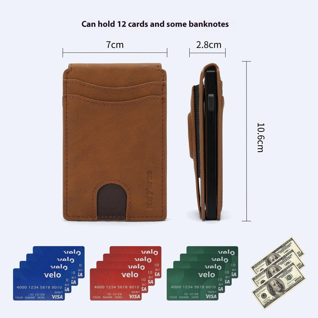 Men's card holder wallet in black, dark brown or light brown with synthetic leather lining