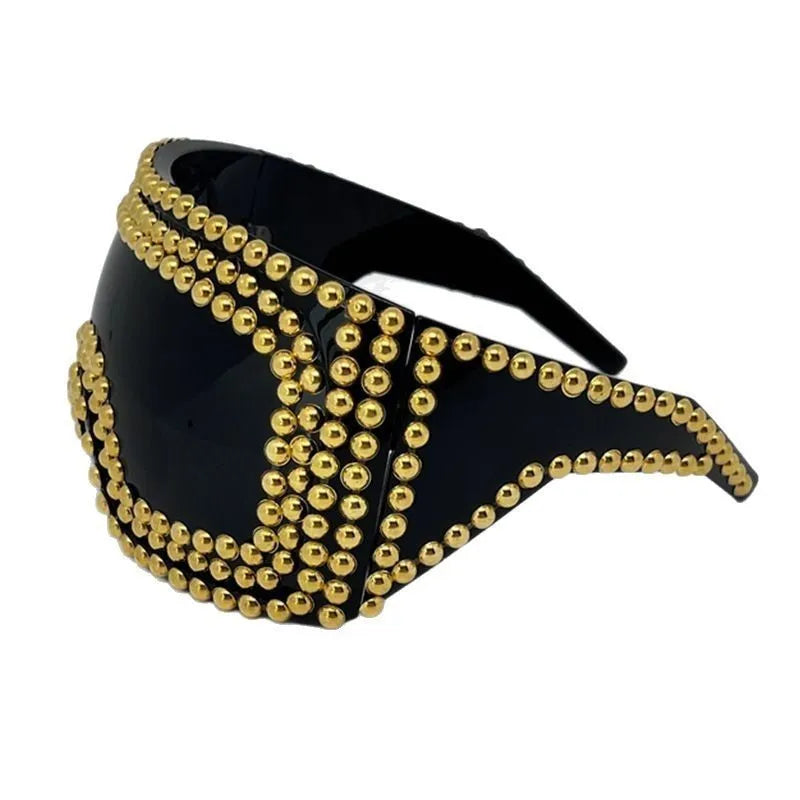 Men's punk sunglasses with super large square frame and rivet accents in silver or gold