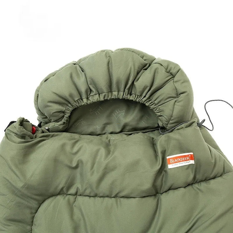 Ochre and olive green 100% cotton ultra-light portable sleeping bag quilt for outdoor camping.