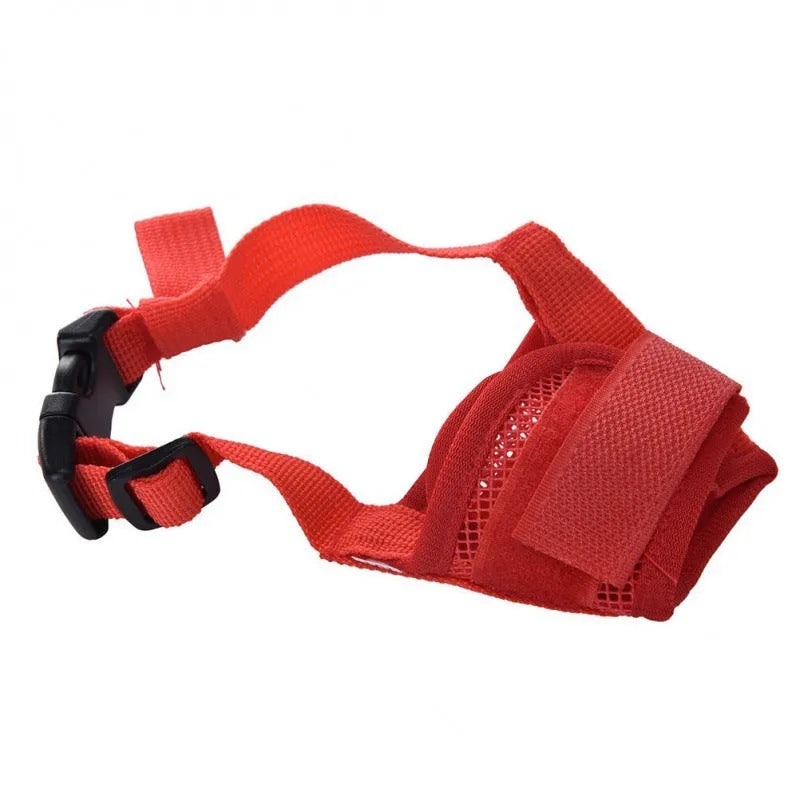 Adjustable plastic dog muzzle in multiple colours and sizes for biting and barking control.