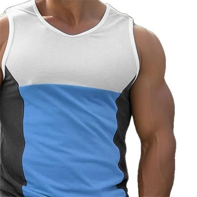 Men's contrast colour sports running vest in cotton blend fabric with European and American sizing
