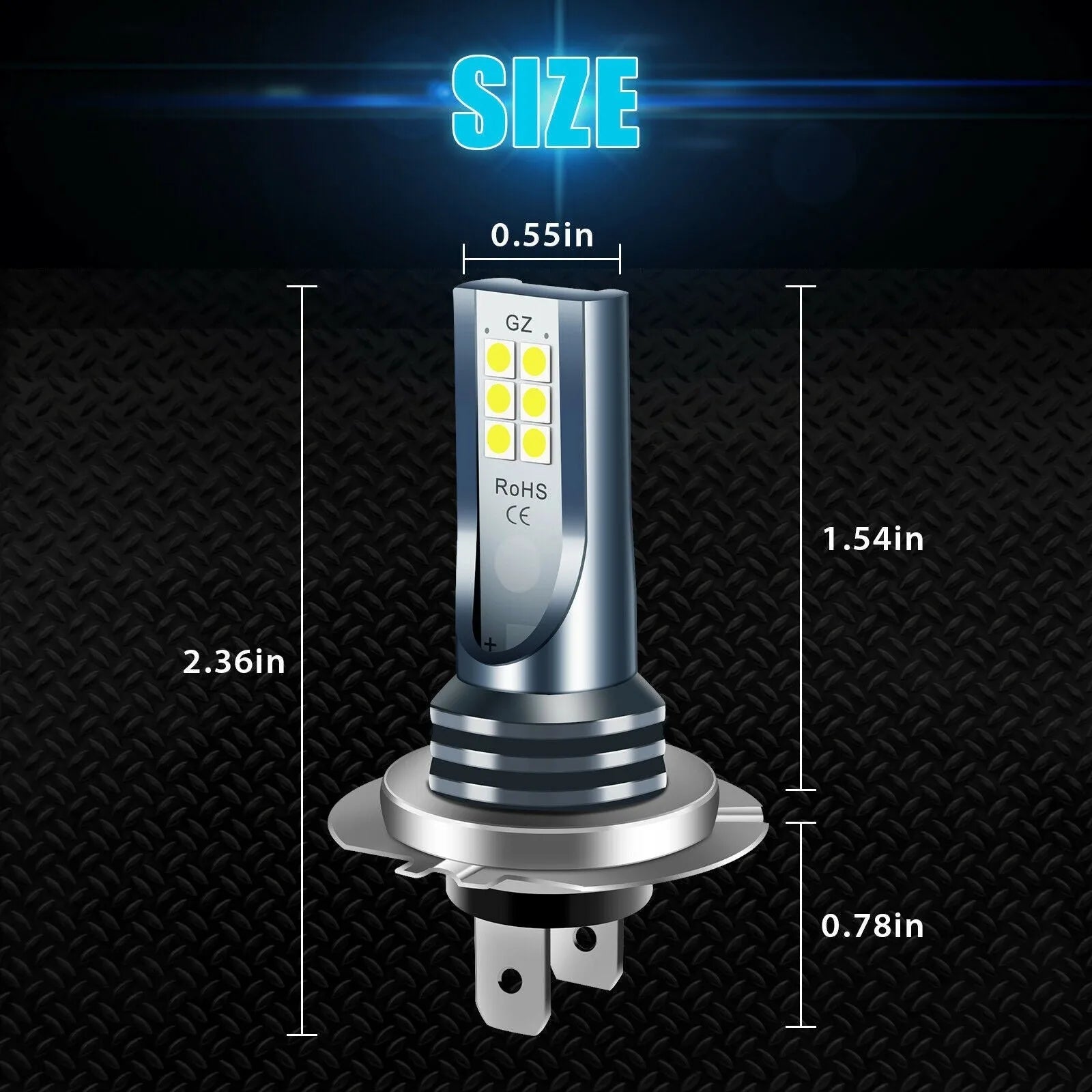 LED automotive fog light bulb with aviation aluminium housing and 12 SMD 3030 LEDs