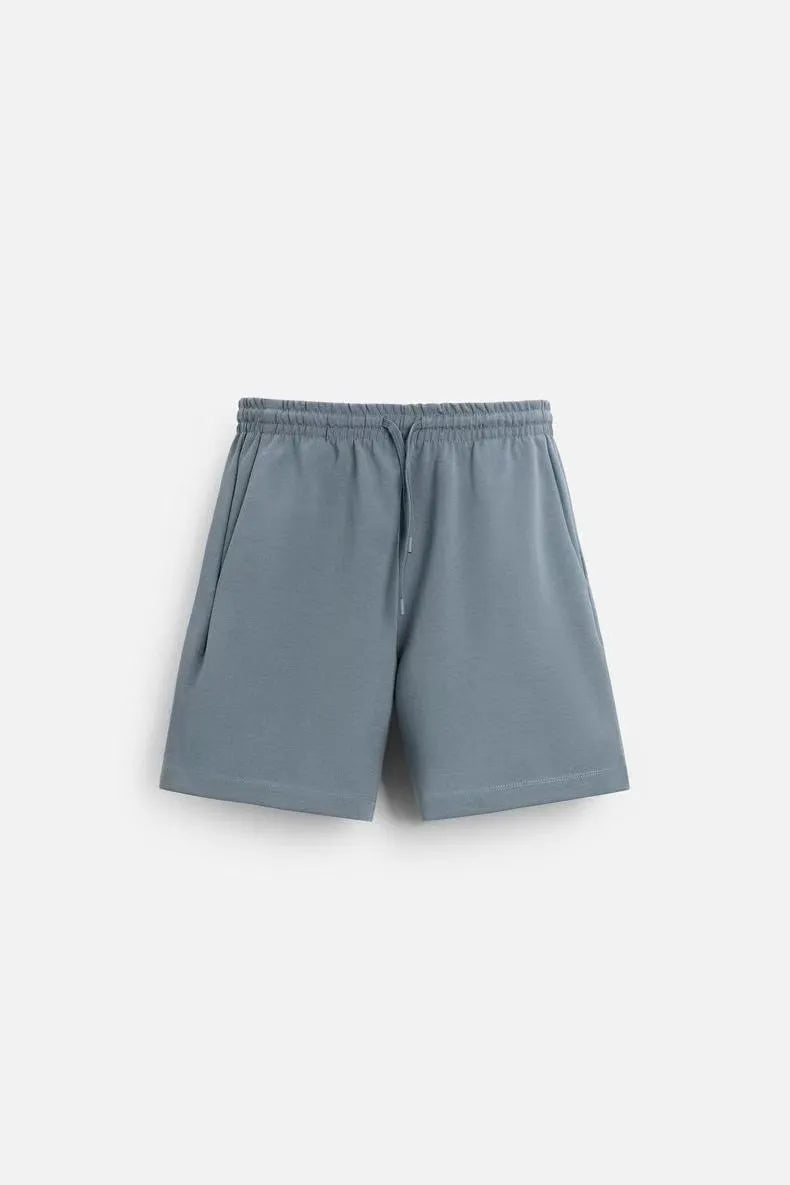 Loose-fitting double-sided cloth texture short sleeve top and matching shorts lounge set in blue