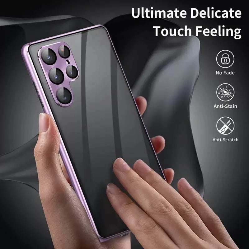 Universal magnetic mirror phone case with peep-proof design for Samsung smartphones in multiple colours