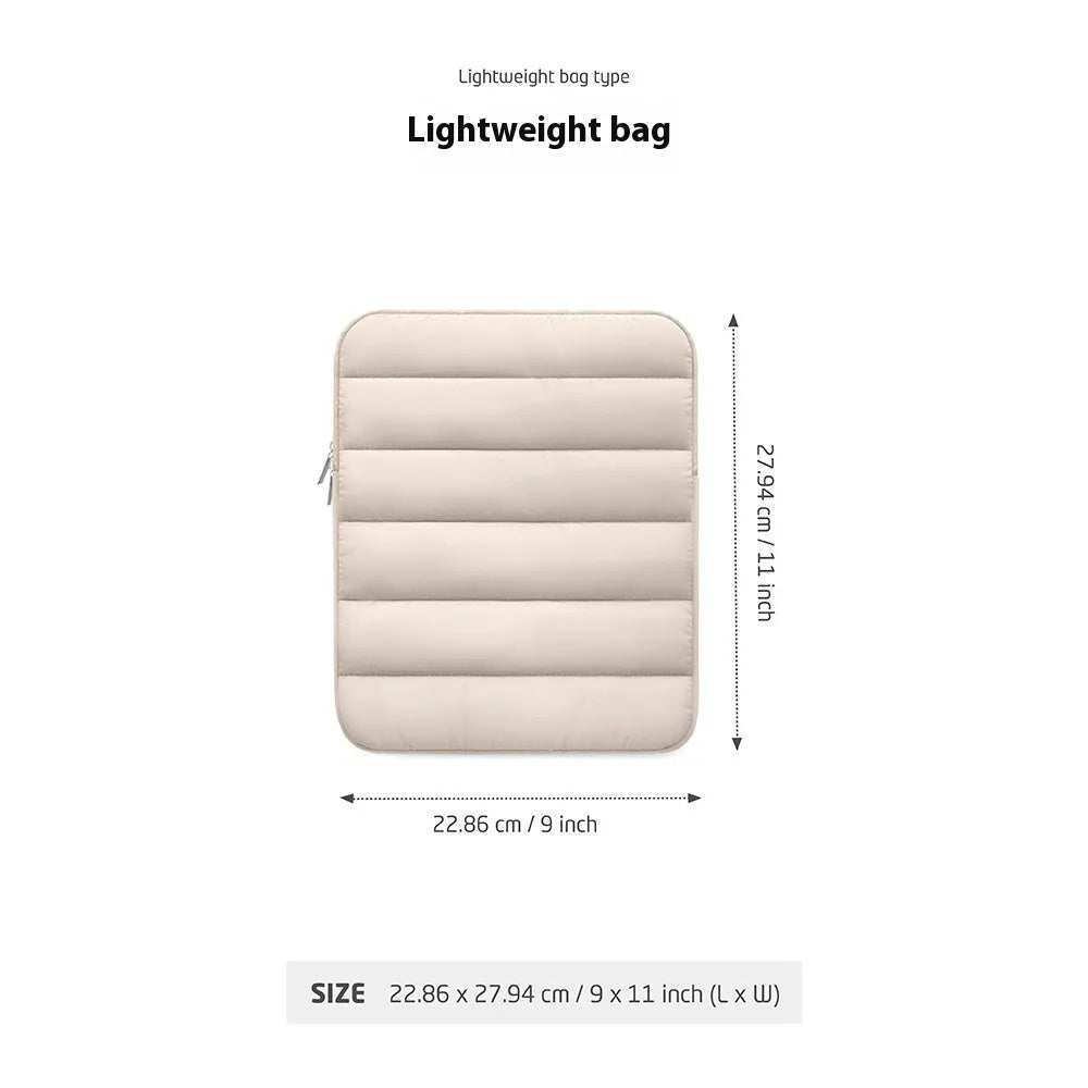 Fluffy laptop sleeve for 9.7-11 inch devices with elastic sides and waterproof lining in black, khaki, or silver