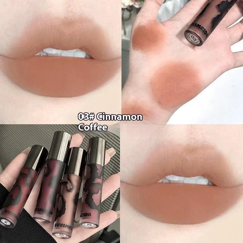 Lava Secret Matte Lip Mud Lipstick in shades Orange Brown Coffee, Cool Gray, Cinnamon Coffee, Jujube Red, and Smoked Purple