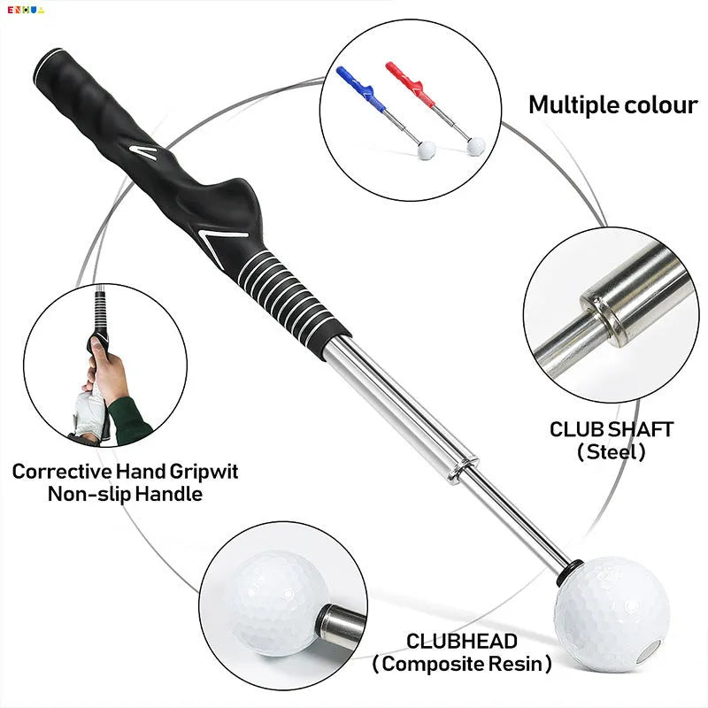 Telescopic golf swing simulator in stainless steel with adjustable height for indoor practice