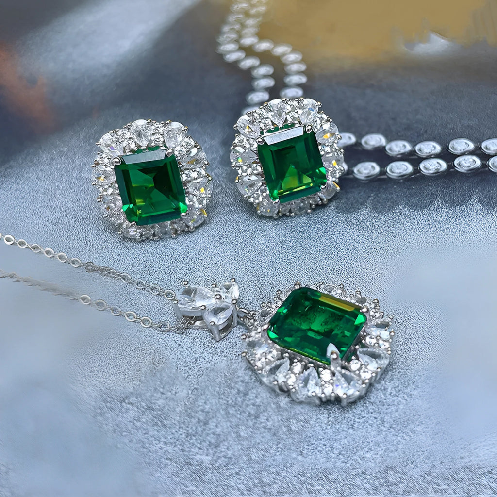 French Royal Style copper jewellery set with botanical patterns including earrings, necklace, and ring