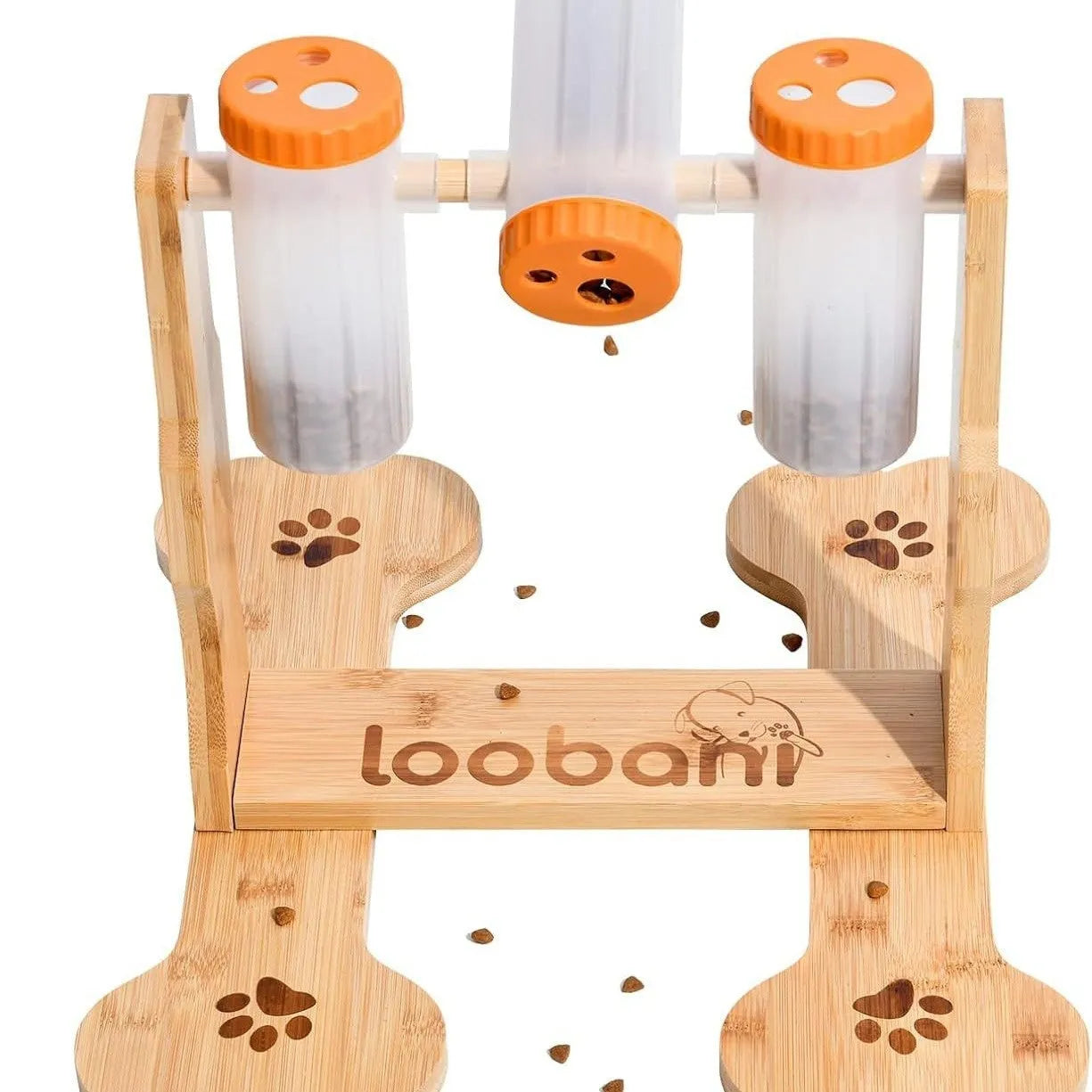 Wooden dog puzzle toy interactive snack dispenser feeder measuring 31x30x20cm
