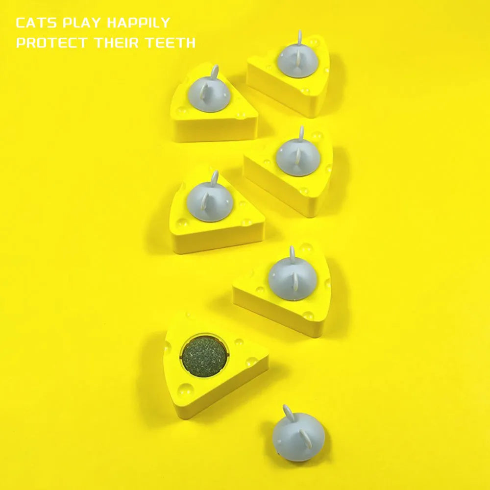 Yellow catnip toy balls with silvervine and cheese for cat teeth cleaning and play