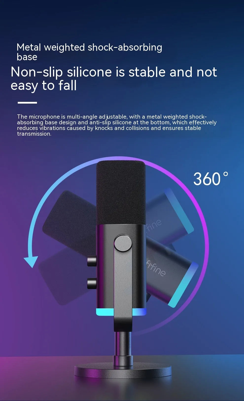 Dynamic noise reduction condenser microphone in black, pink or white with USB-C XLR cable and desktop base