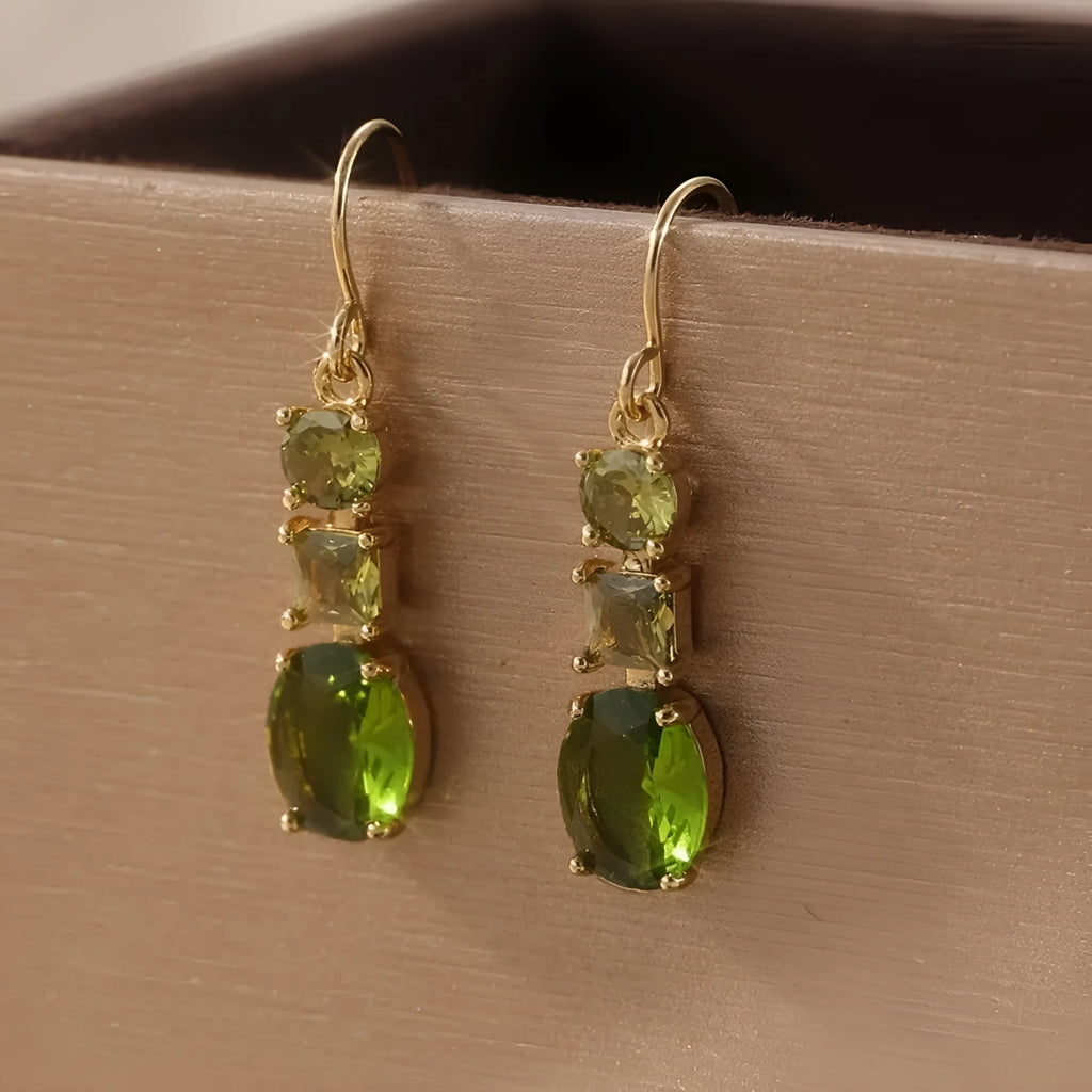Green quadrilateral geometric copper earrings with retro bohemian style