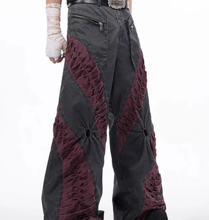 Retro three-dimensional keel casual sports pants in viscose rayon fabric, shown in gray colour with straight hem.