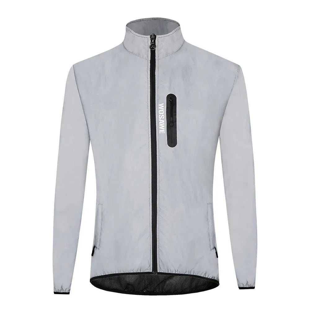 Silver long sleeved waterproof windproof polyester coat for men and women.
