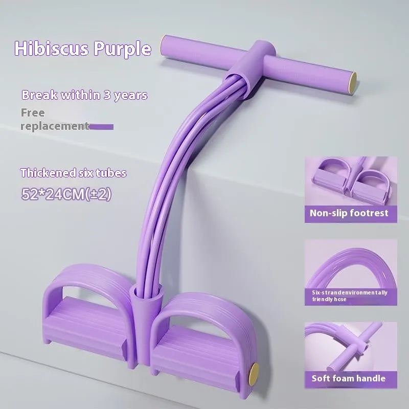Purple TPR waist and arm slimming pedal pulling rope fitness device for home use.