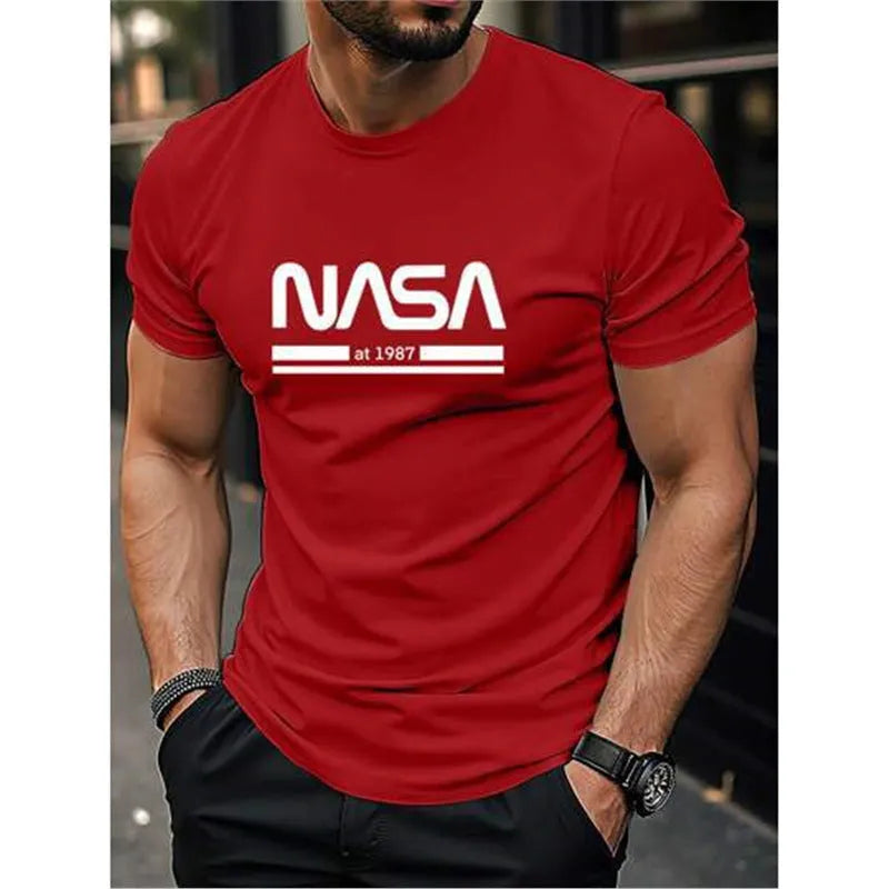 Men's slim-fit cotton short sleeve t-shirt with printed letters design in various colours.