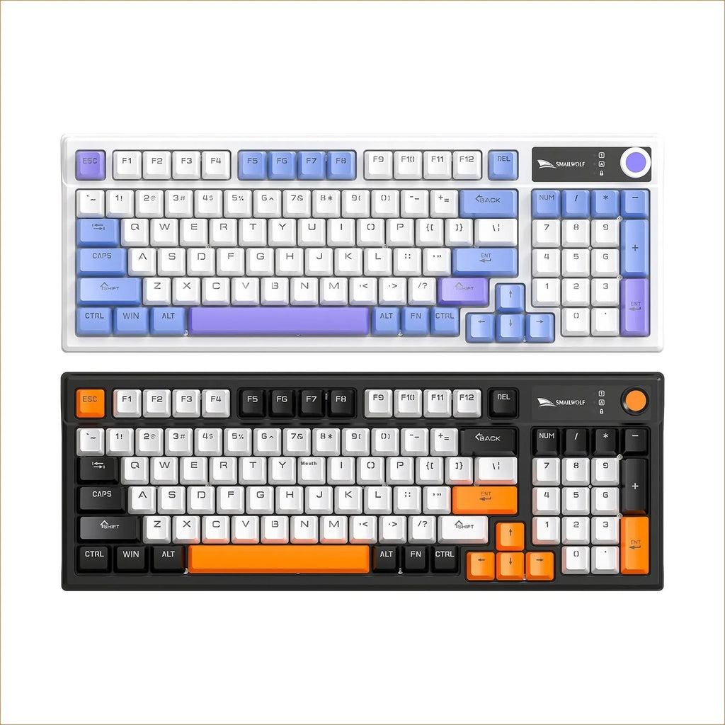 SK15 wired mechanical gaming keyboard with control knob in Autumn Water Blue colour on a desk.