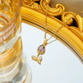Zircon tulip necklace with titanium steel chain and gold flower pendant on adjustable O-ring