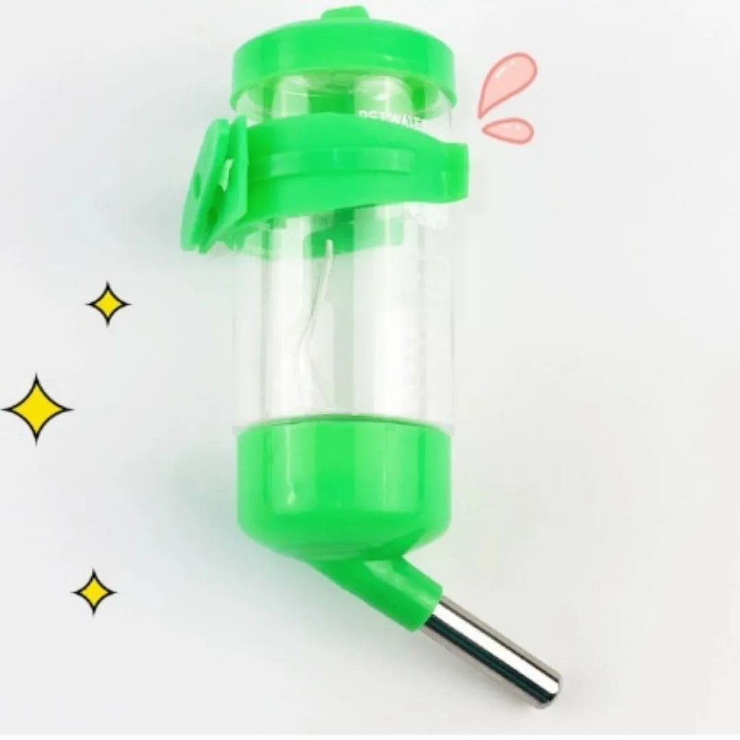 Plastic pet water feeder bottle in assorted colours with ball drinking valve and glass tube.