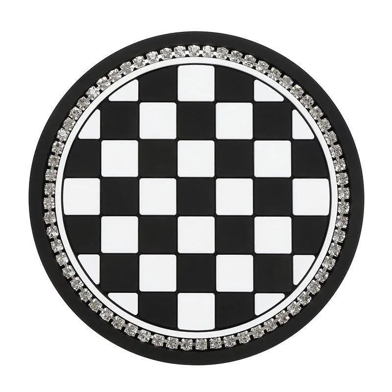 PVC plastic non-slip car cup holder mat coaster in checkerboard and camellia patterns