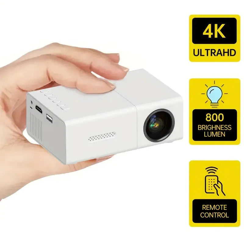 M100 Mini LED Home Projector in black or white colour with remote control and cables