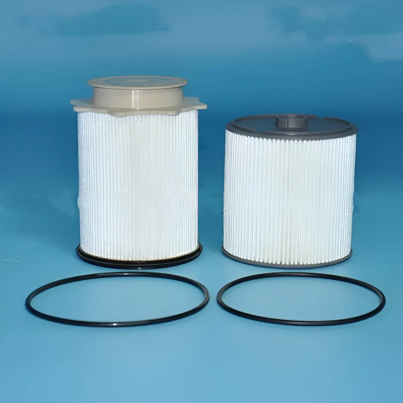 RAM diesel truck fuel filter kit with white spin-on canister and nitrile rubber sealing ring.