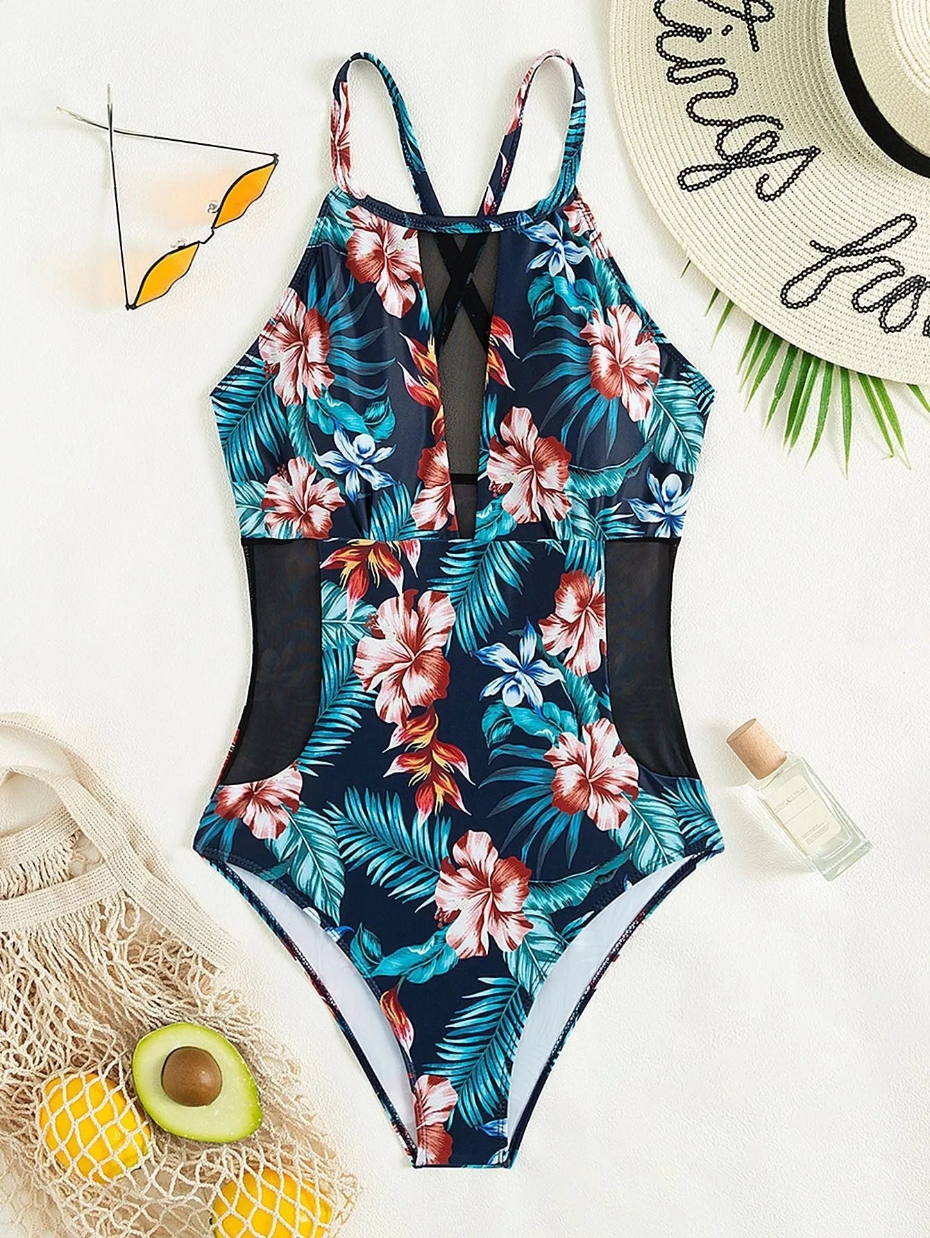 Women's deep V-neck one-piece swimsuit in polyester with solid or gradient colour options