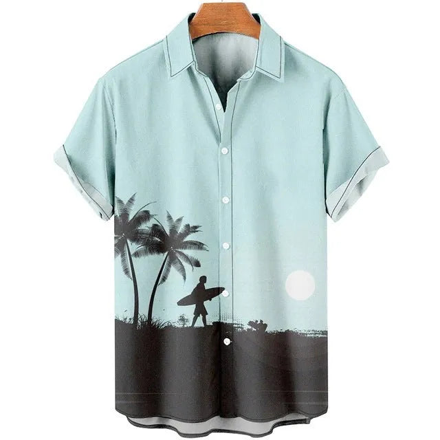 Men's slim fit short sleeve shirt with 3D floral pattern in lightweight polyester fabric