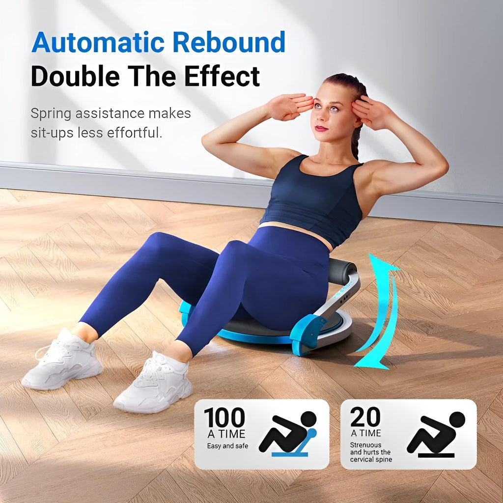 Sky blue and red portable mini abdominal exercise device for home and office fitness.