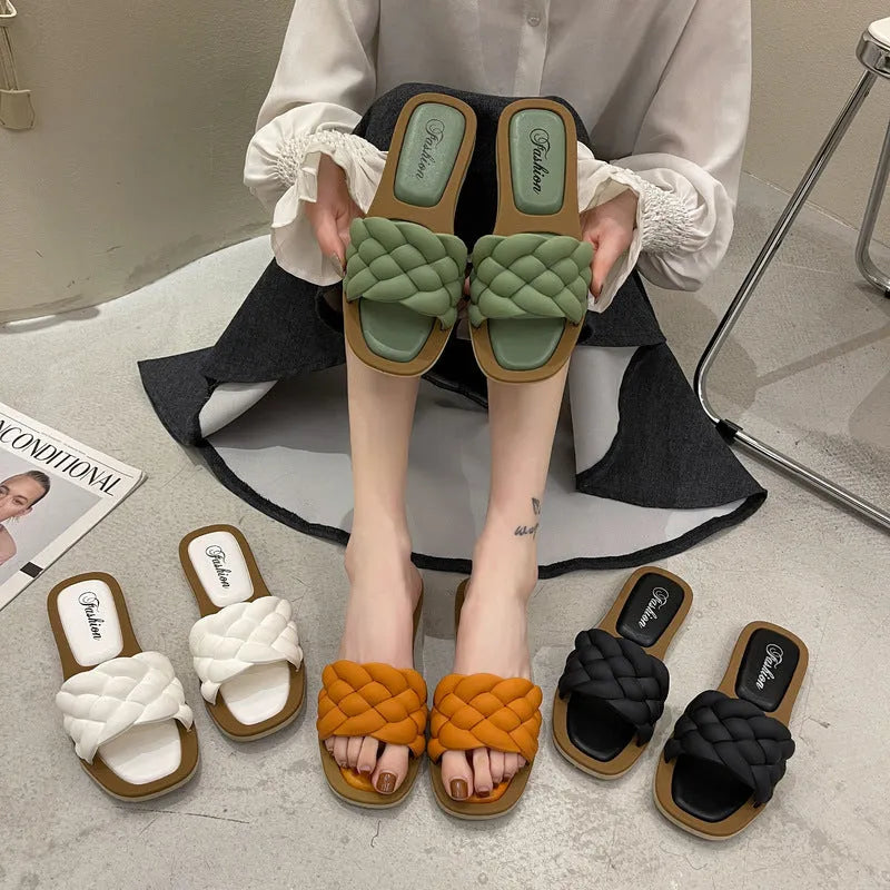 Women's plaid pattern PVC beach sandals with a thick anti-skid sole in multiple colours.