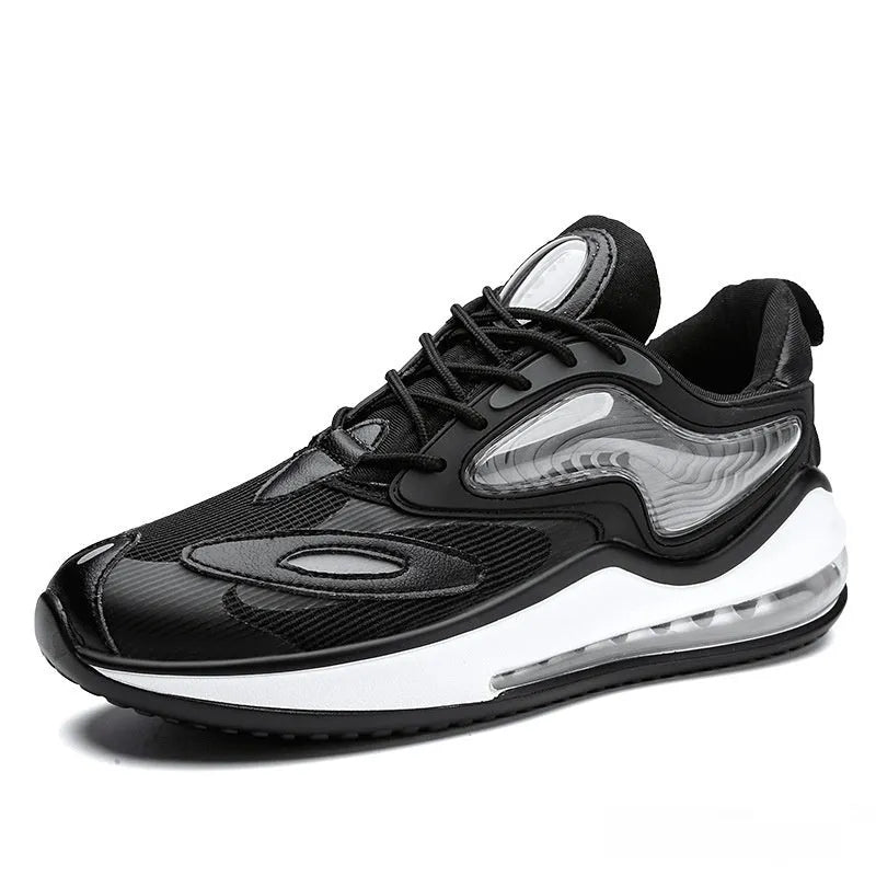 Men's Space Black casual summer shoes with height increase and breathable air cushion on a rubber sole