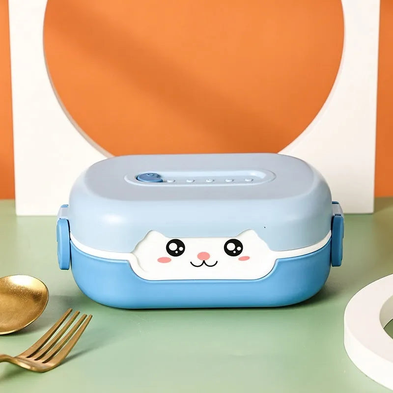 Square plastic divided lunch box with 301-500ml capacity showing compartment separation