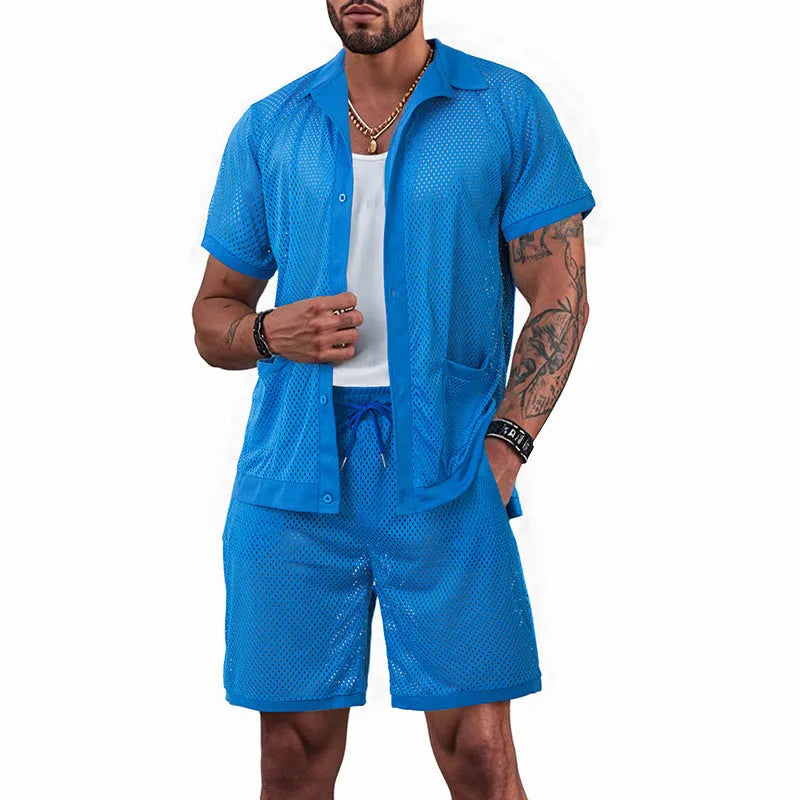 Beach Hawaii see-through cardigan and shorts suit in light grey for summer leisure wear