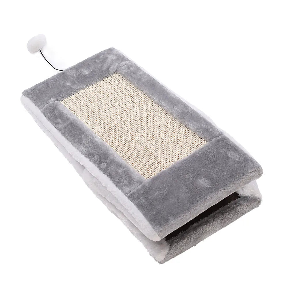 Triangle-shaped sisal cat scratching post and bed in grey and white colour option