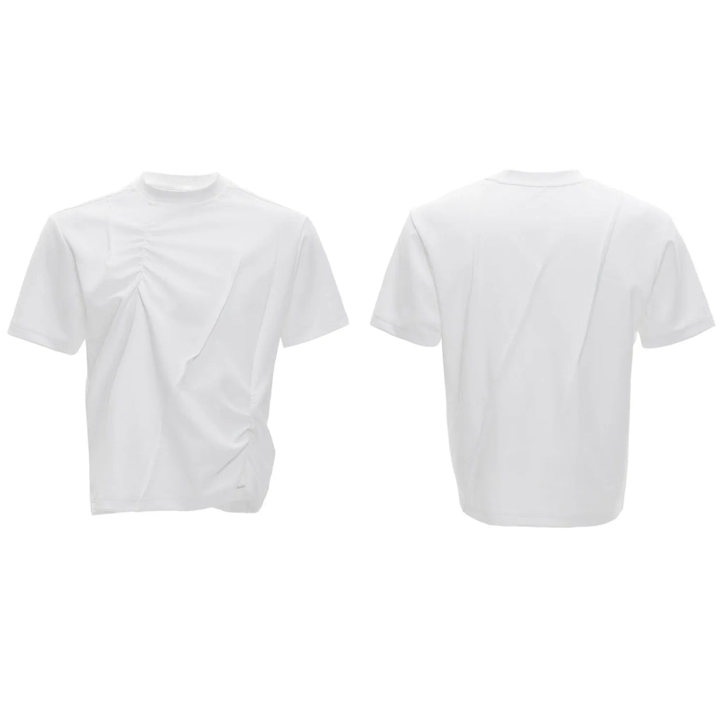 Men's pleated cotton t-shirt in loose fit with round neck in solid colour options