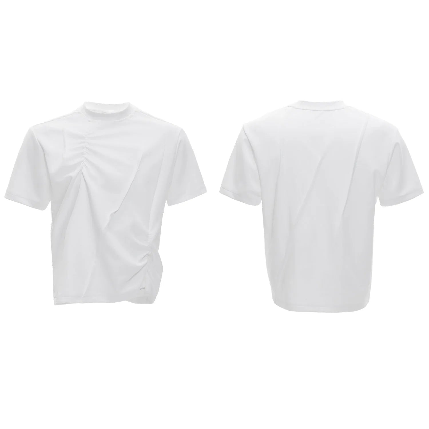 Men's pleated cotton t-shirt in loose fit with round neck in solid colour options