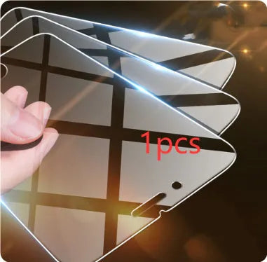 Transparent tempered glass screen protector for iPhone on a white background
