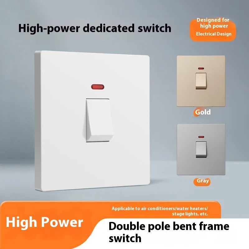 High current water heater switch with light panel in gold, gray, or white finish